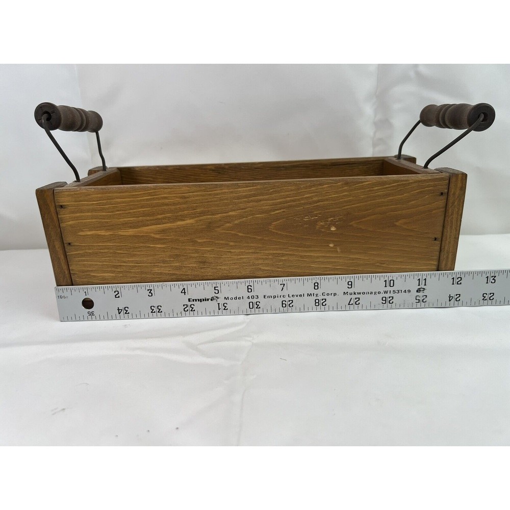 Vtg Decorative Country Farmhouse Wooden Fruit Storage Rectangle Basket W/Handles - Picture 5 of 6